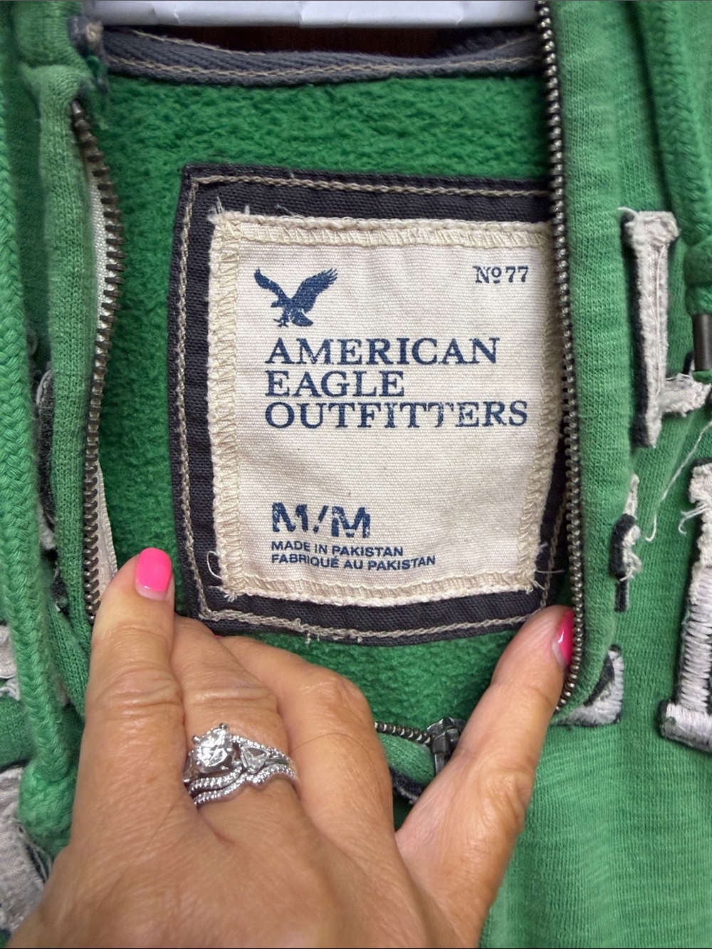 American Eagle Outfitters Green Hooded Zip Sweatshirt - Picture 2 of 3